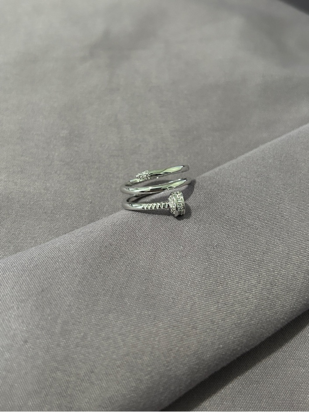 Sterling Silver Spiral Nail Ring - Tiny Pavé Detail, Sz 6